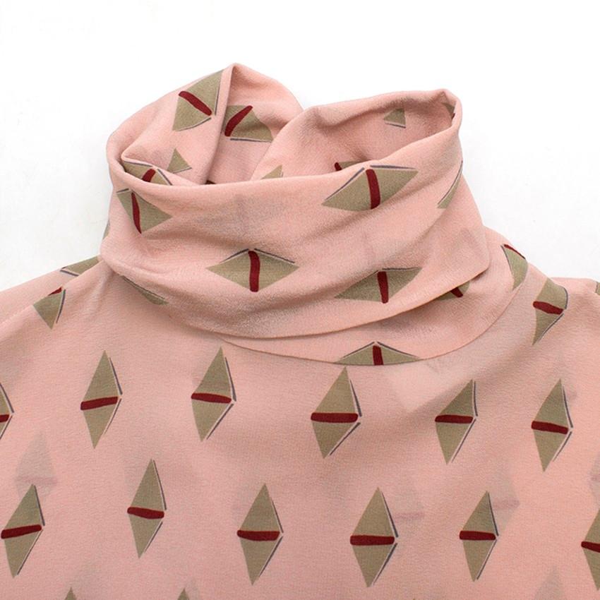 Valentino Pink Geometric Silk Neck Tie Blouse US 4 In Good Condition For Sale In London, GB