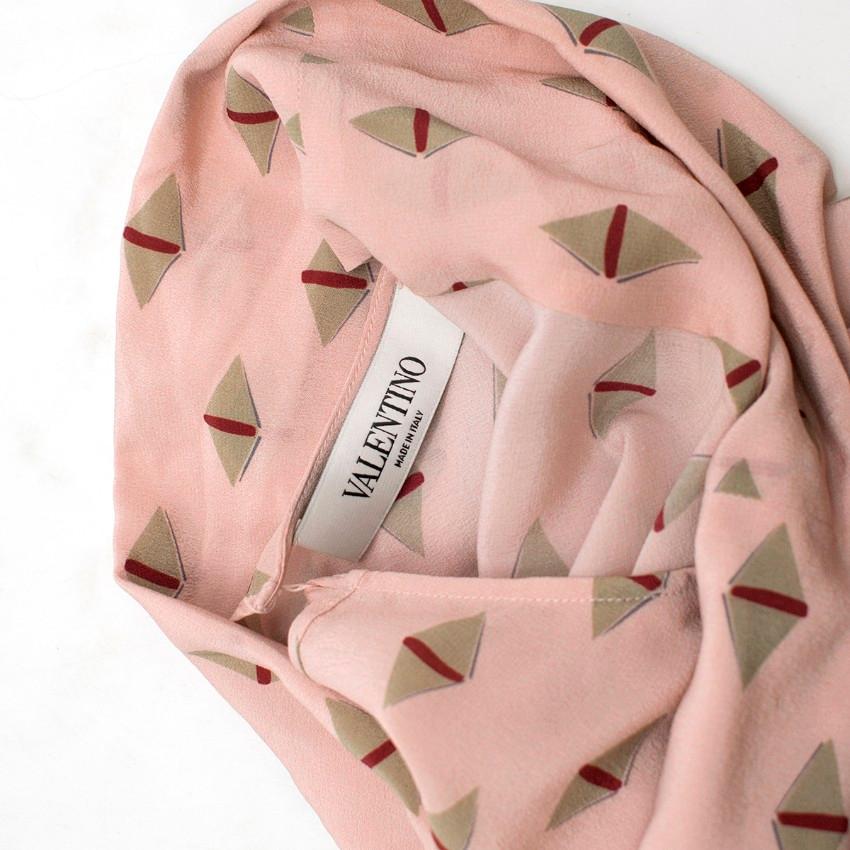 Women's Valentino Pink Geometric Silk Neck Tie Blouse US 4 For Sale
