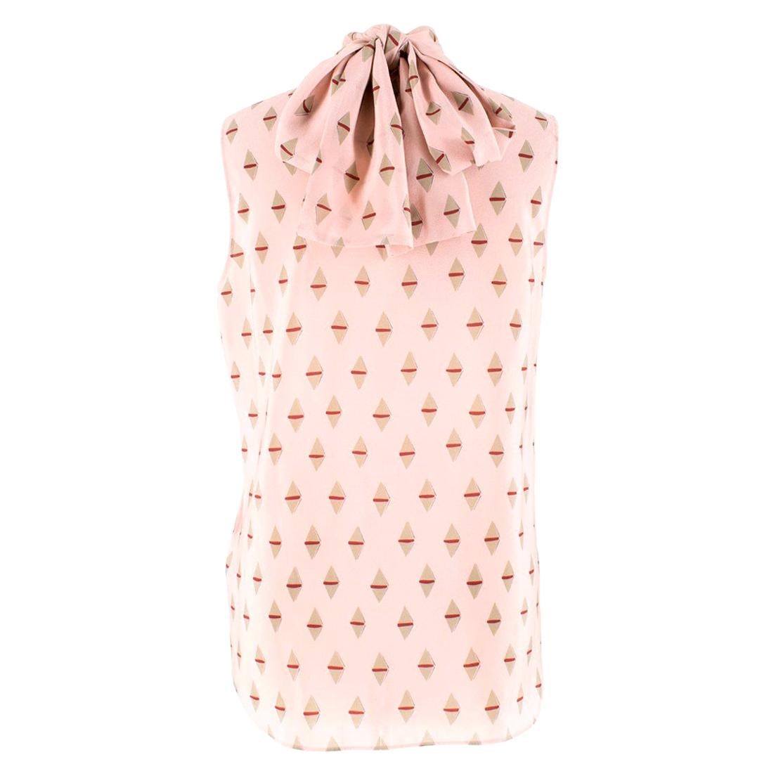 Valentino Pink Geometric Silk Neck Tie Blouse US 4 For Sale