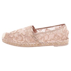 Valentino Pink/Gold Lace and Leather Espadrille Flats Size 39