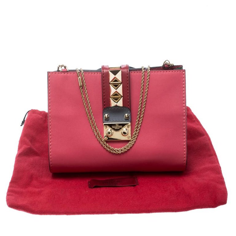 Valentino Pink/Green Leather Chain Clutch For Sale at 1stDibs