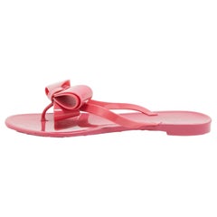 Valentino Pink Jelly Bow Accent Flat Slides Size 36