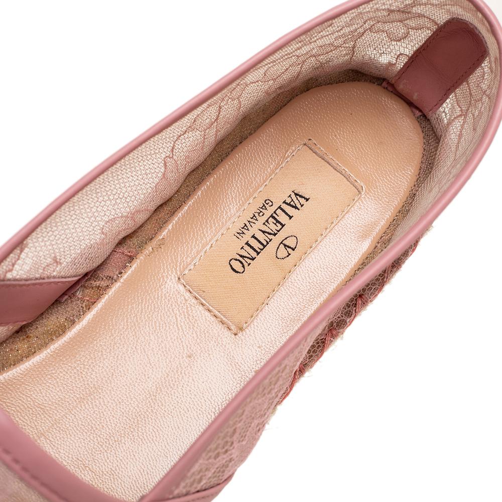 Valentino Pink Lace and Leather Trim Flat Espadrilles Size 40 1