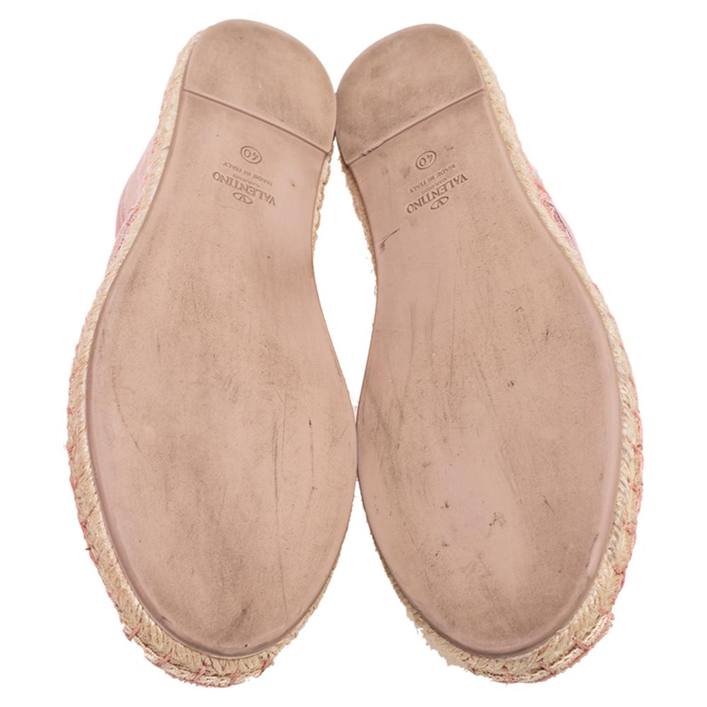Valentino Pink Lace and Leather Trim Flat Espadrilles Size 40 2
