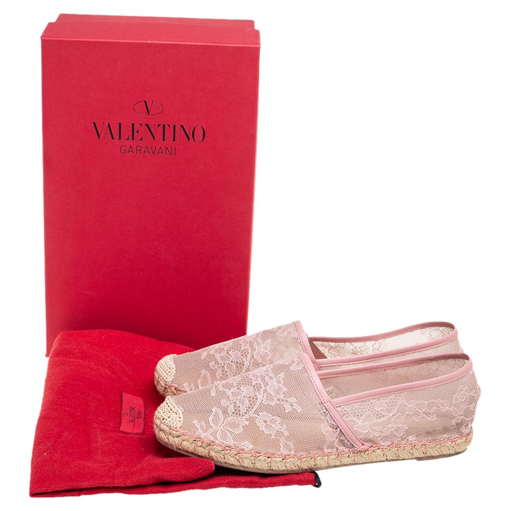 Valentino Pink Lace and Leather Trim Flat Espadrilles Size 40 3