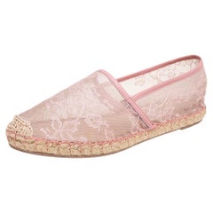 Valentino Pink Lace and Leather Trim Flat Espadrilles Size 40