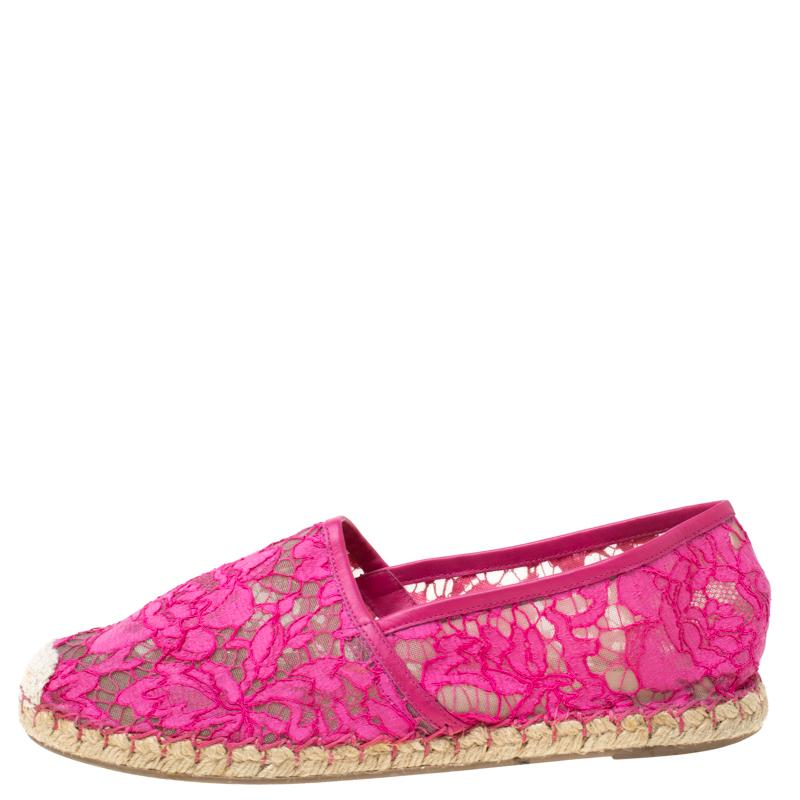 Valentino Pink Lace Espadrille Flats Size 40 2