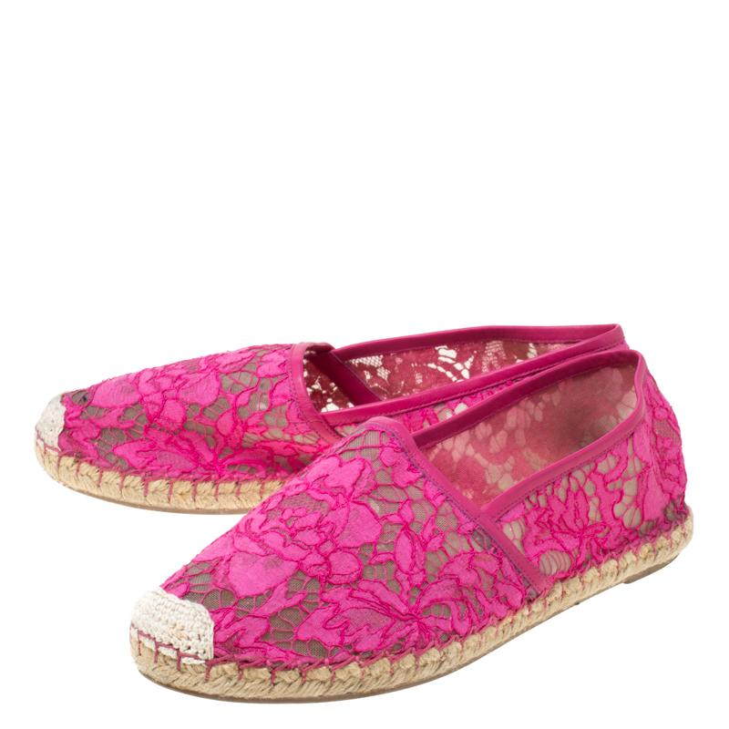 Valentino Pink Lace Espadrille Flats Size 40 3