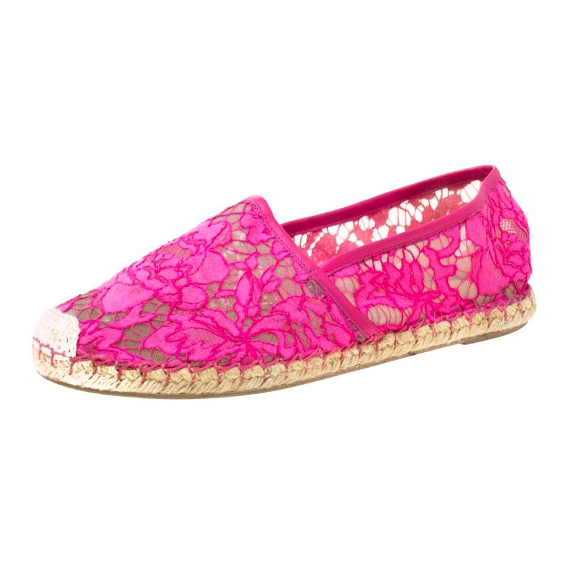 Valentino Pink Lace Espadrille Flats Size 40