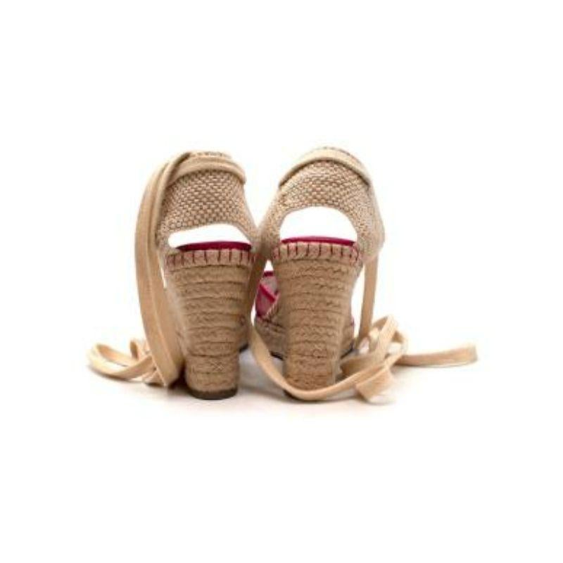 Women's Valentino Pink Lace Espadrille Wedge Sandals For Sale