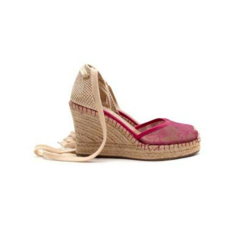 Valentino Pink Lace Espadrille Wedge Sandals For Sale 1