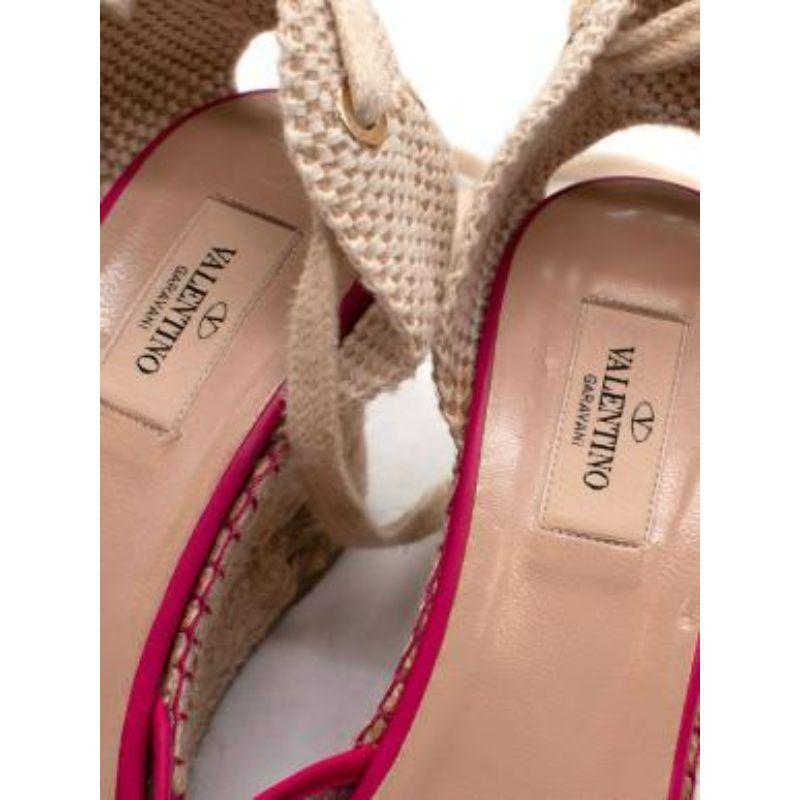 Valentino Pink Lace Espadrille Wedge Sandals For Sale 2