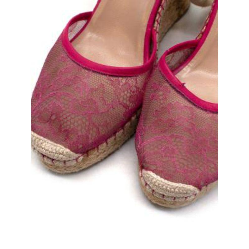 Valentino Pink Lace Espadrille Wedge Sandals For Sale 3