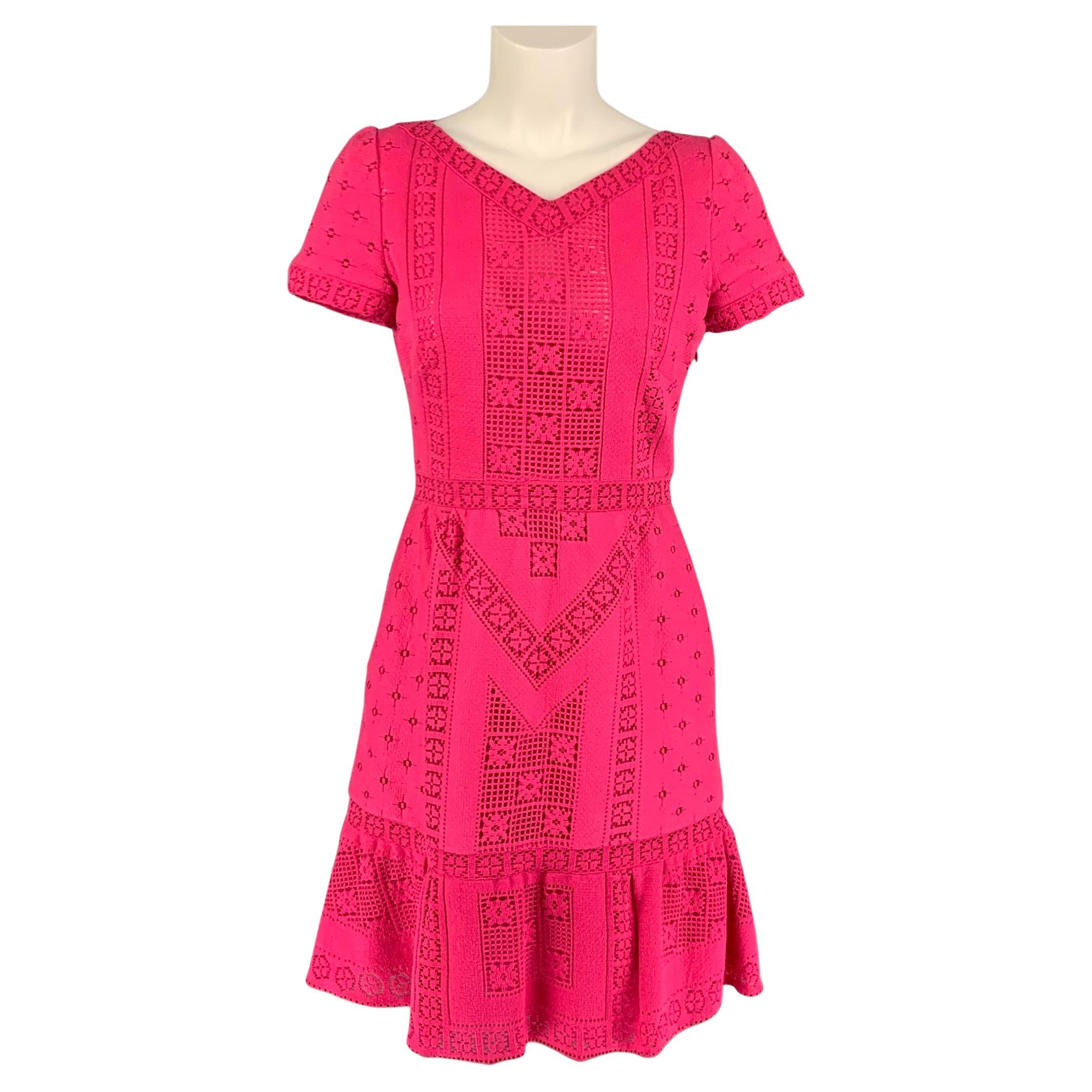 VALENTINO Pink Lace Size 8 Cotton Nylon Short Sleeve Dress