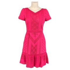 VALENTINO Pink Lace Size 8 Cotton Nylon Short Sleeve Dress