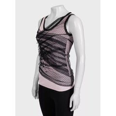 Valentino Pink Lace Viscose Tank Top, Size US 6, Elegant Straight Fit