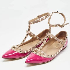 Valentino Pink Leather and Patent Rockstud Ballet Flats Size 36.5
