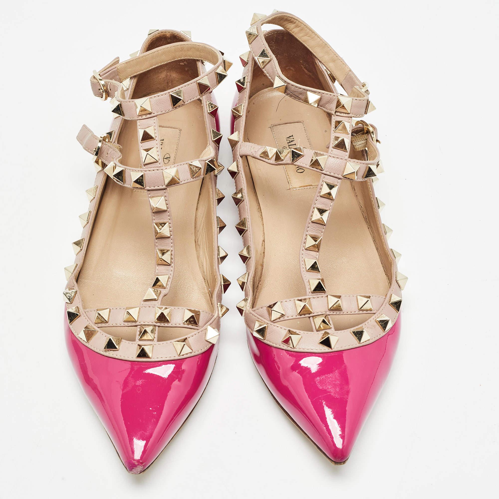 Bailarinas Rockstud de piel y charol rosa Valentino talla 36.5 Rosa en venta