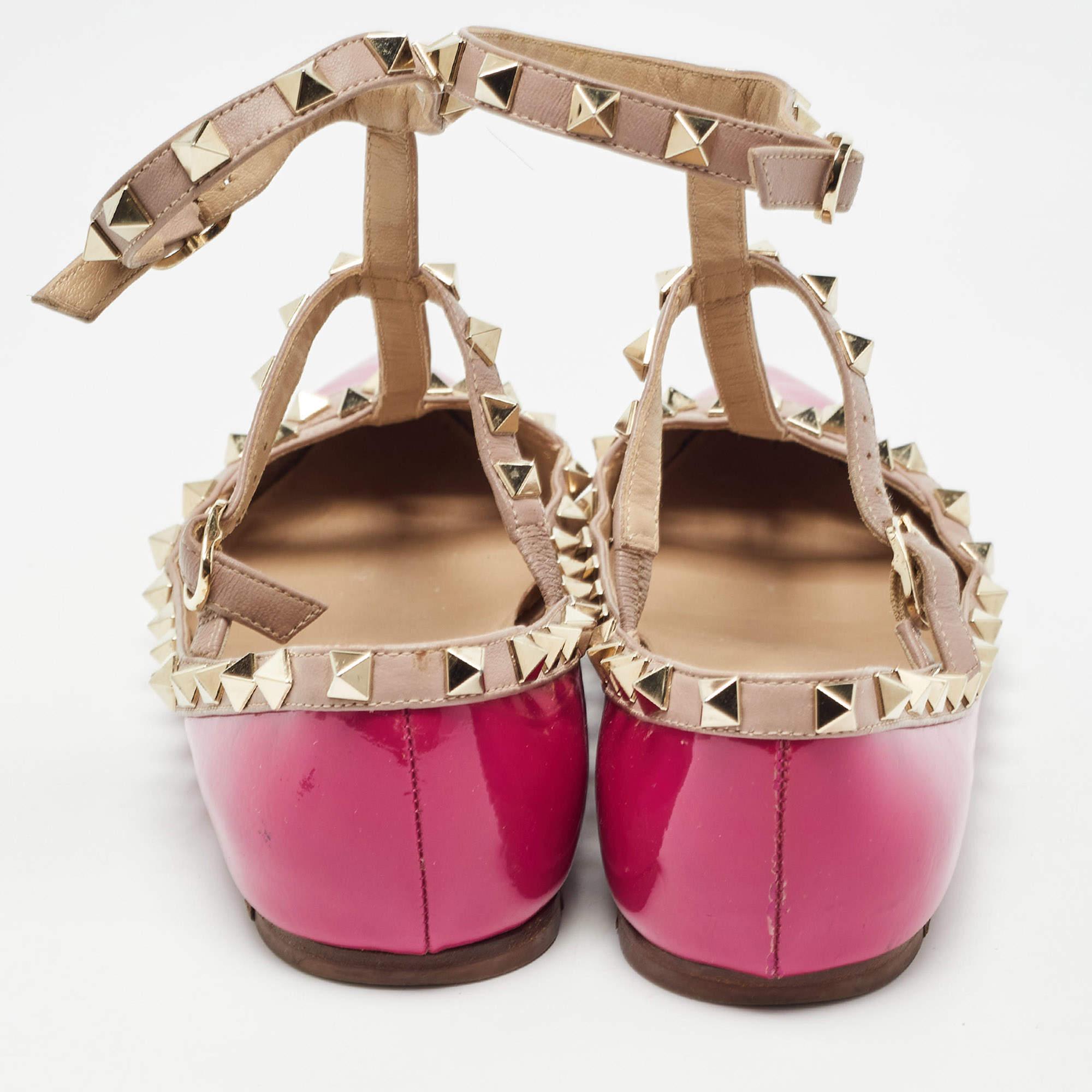 De las mujeres Bailarinas Rockstud de piel y charol rosa Valentino talla 36.5 en venta