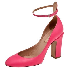 Valentino Pink Leather Block Heel Ankle Strap Pumps Size 38