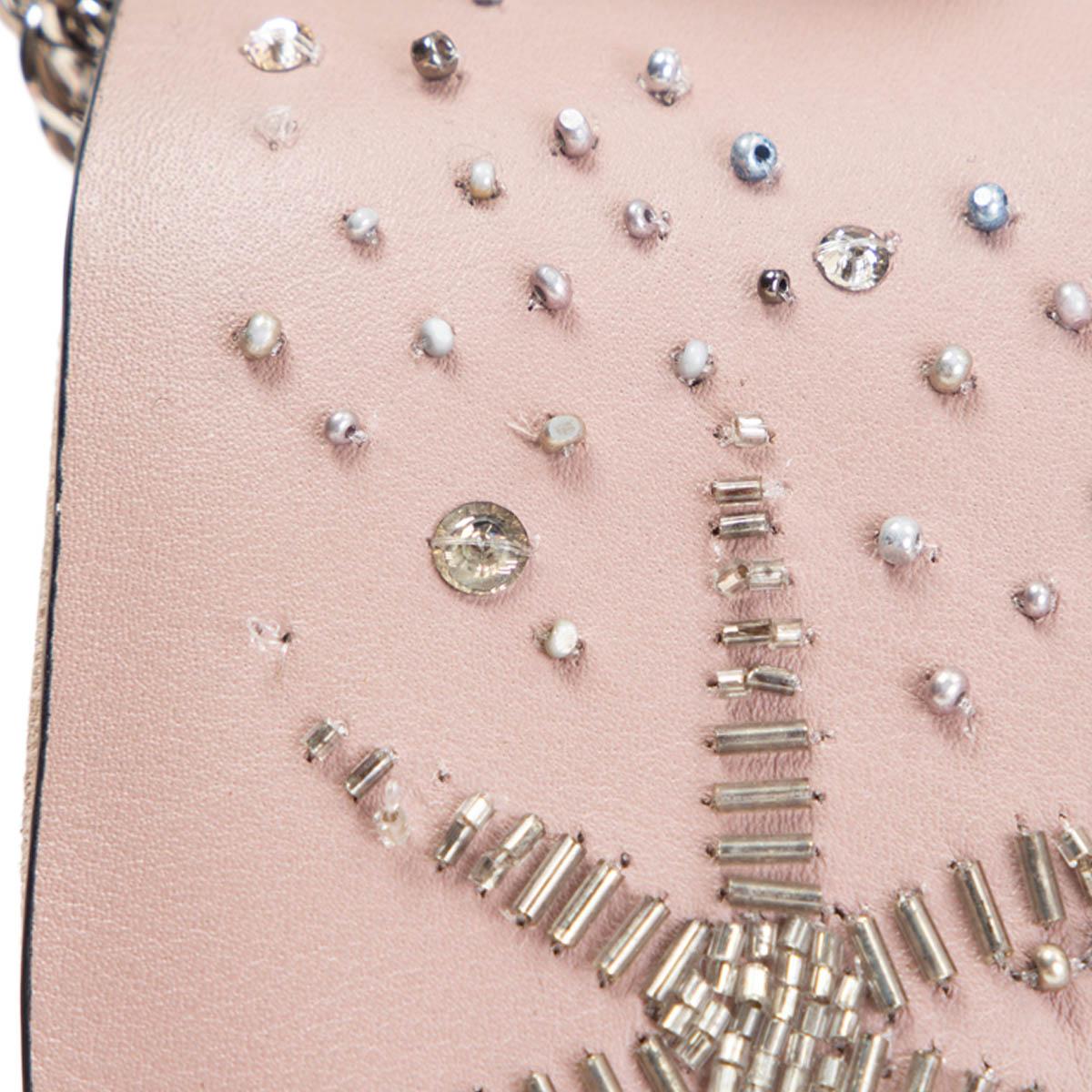 VALENTINO pink leather CRYSTAL EMBELLISHED GLAM LOCK SMALL FLAP Bag Powder For Sale 3