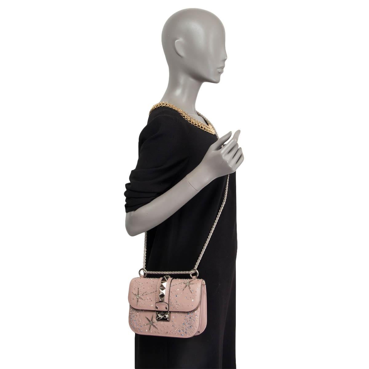 VALENTINO pink leather CRYSTAL EMBELLISHED GLAM LOCK SMALL FLAP Bag Powder For Sale 4