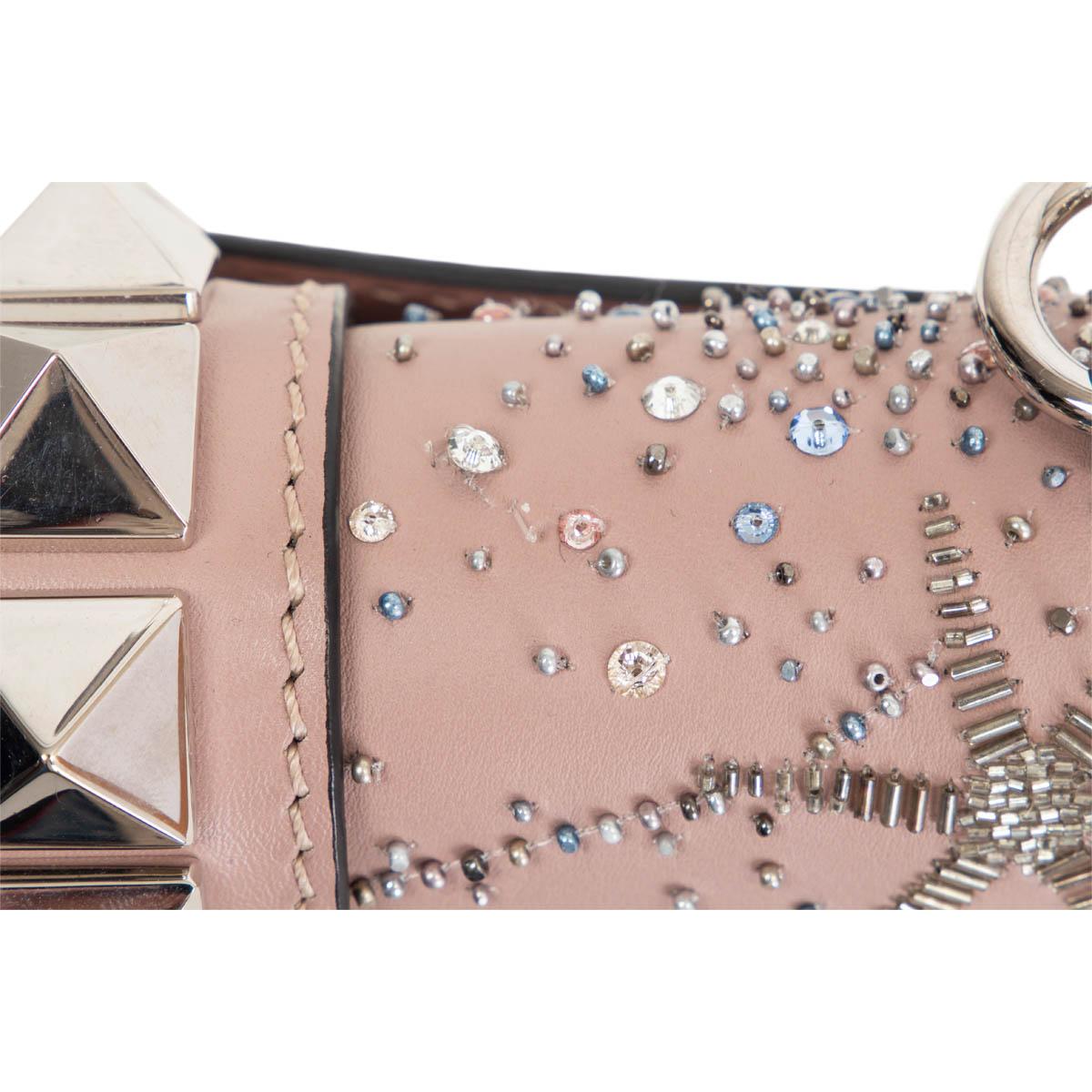 Women's VALENTINO pink leather CRYSTAL EMBELLISHED GLAM LOCK SMALL FLAP Bag Powder For Sale