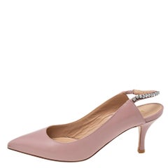 Valentino Pink Leather Crystal Embellished Slingback Pointed-Toe Pumps Size 38