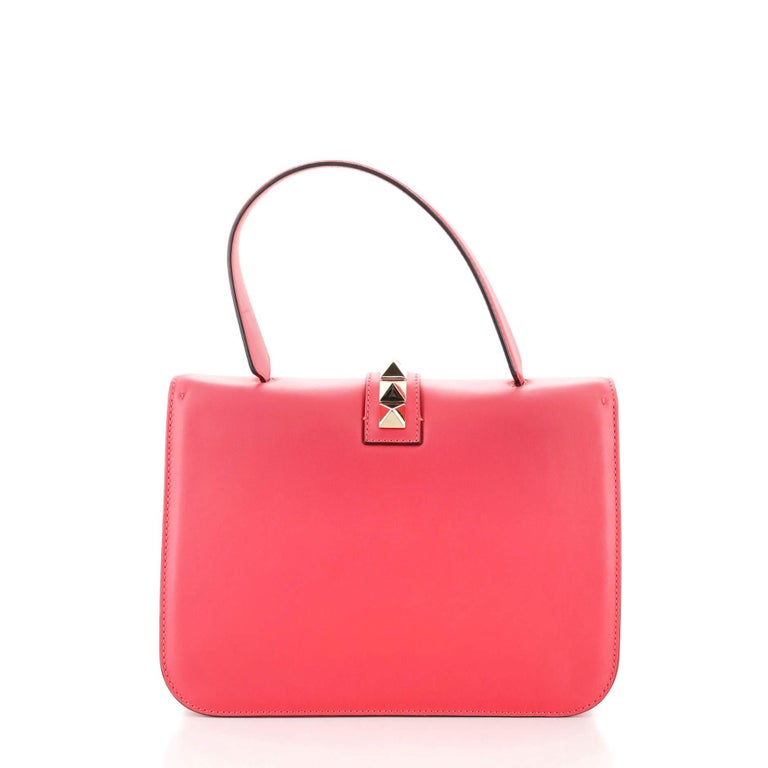 Valentino Pink Leather Glam Lock Top Handle Large Bag For Sale at 1stDibs