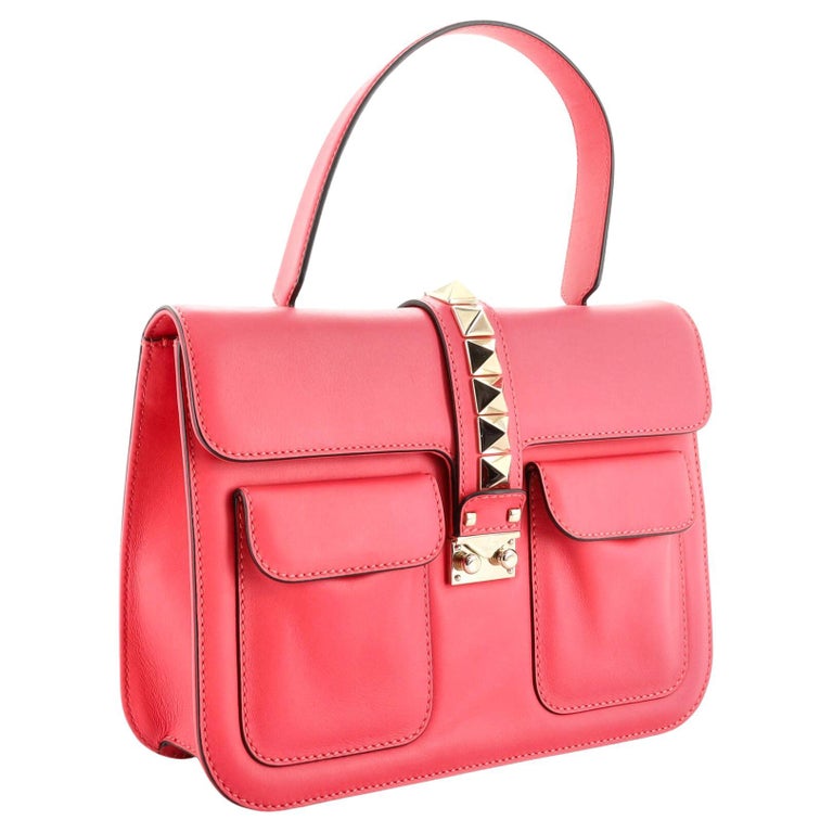 Valentino Pink Leather Glam Lock Top Handle Large Bag For Sale at 1stDibs