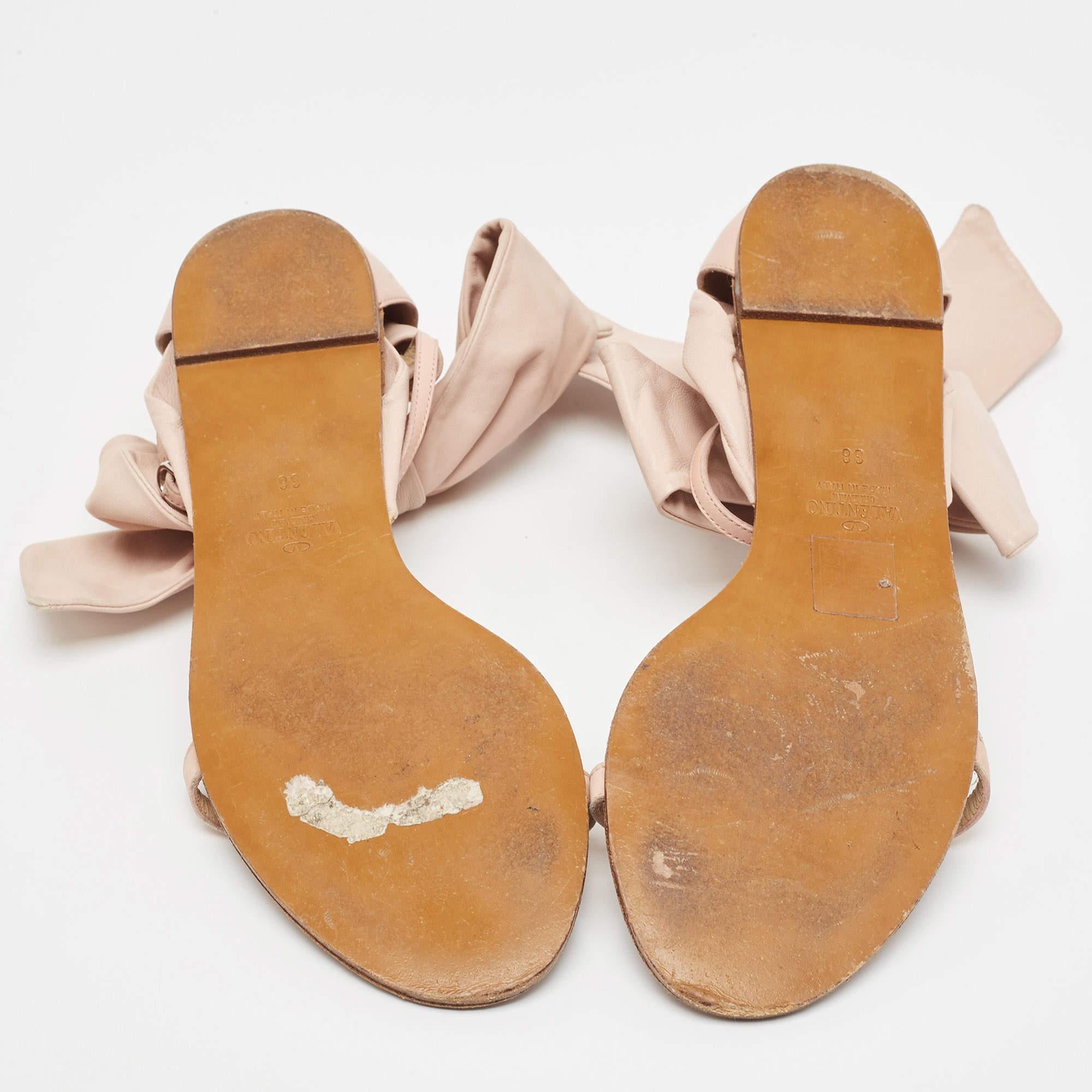 Valentino Pink Leather LeatherAnkle Strap Flat Sandals Size 38 1