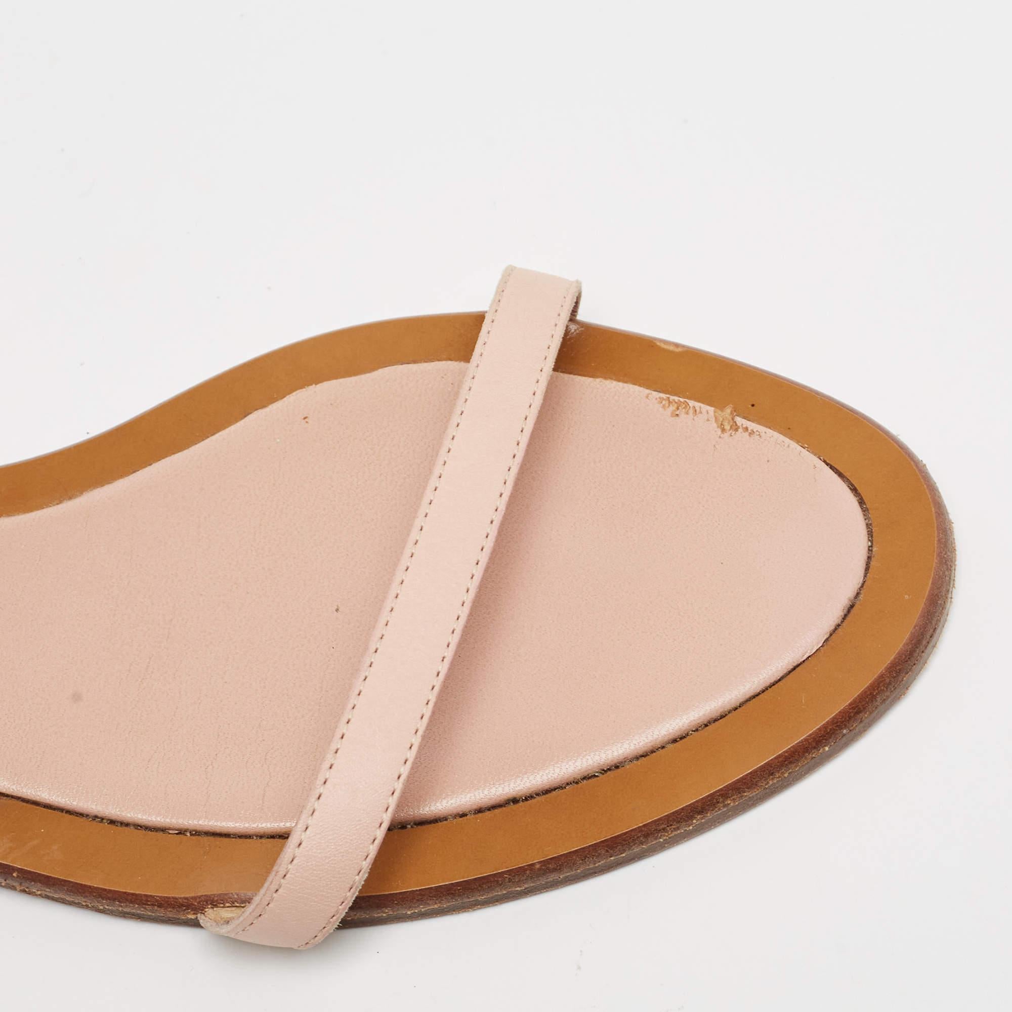 Valentino Pink Leather LeatherAnkle Strap Flat Sandals Size 38 2