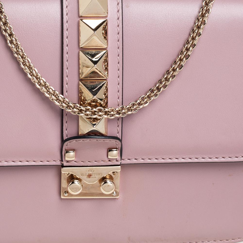 Valentino Pink Leather Medium Rockstud Glam Lock Flap Bag 2