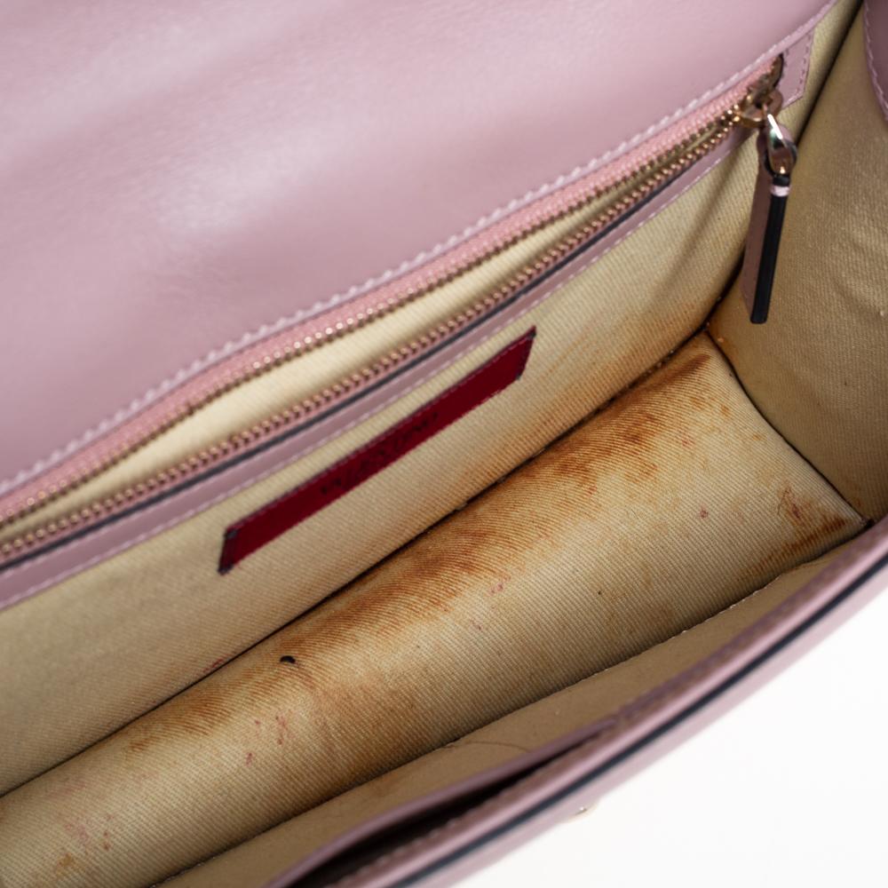Valentino Pink Leather Medium Rockstud Glam Lock Flap Bag In Good Condition In Dubai, Al Qouz 2