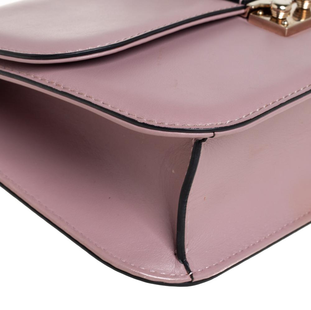 Valentino Pink Leather Medium Rockstud Glam Lock Flap Bag 1