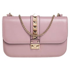 Valentino Pink Leather Medium Rockstud Glam Lock Flap Bag