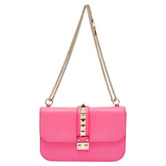 Valentino Pink Leather Medium Rockstud Glam Lock Flap Bag