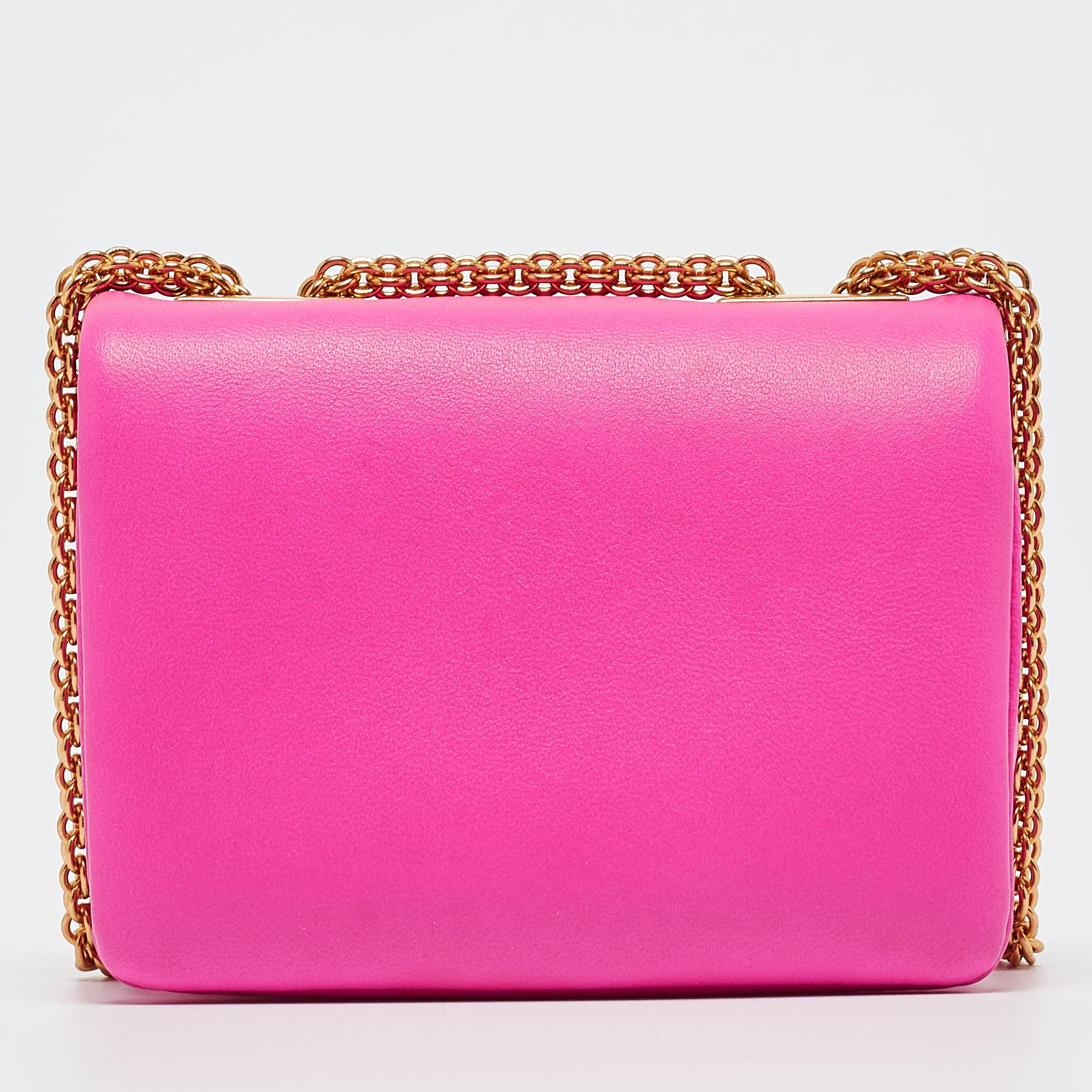 Women's Valentino Pink Leather Micro One Stud Chain Bag For Sale