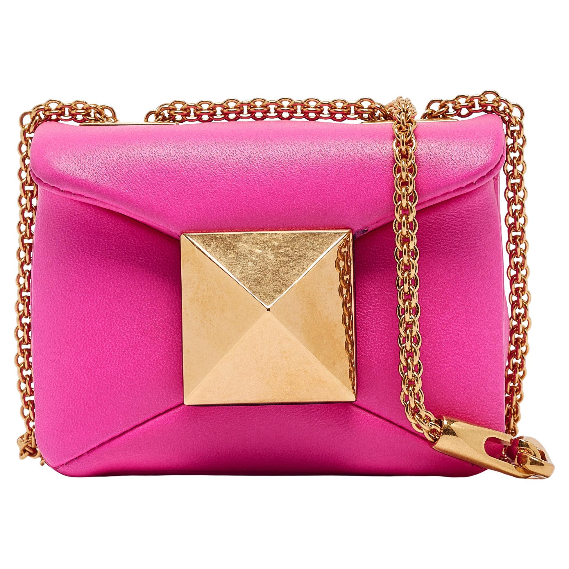 Valentino Pink Leather Micro One Stud Chain Bag For Sale
