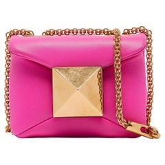 Used Valentino Pink Leather Micro One Stud Chain Bag