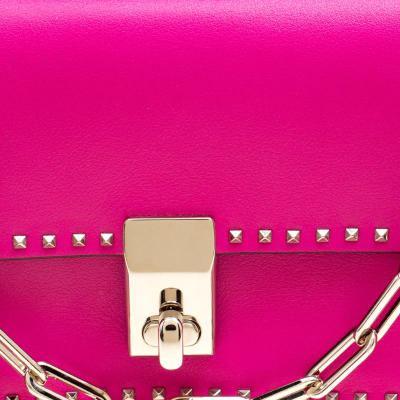 Valentino Pink Leather Micro Rockstud Chain Clutch 5