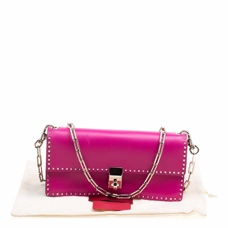 Valentino Pink Leather Micro Rockstud Chain Clutch 6