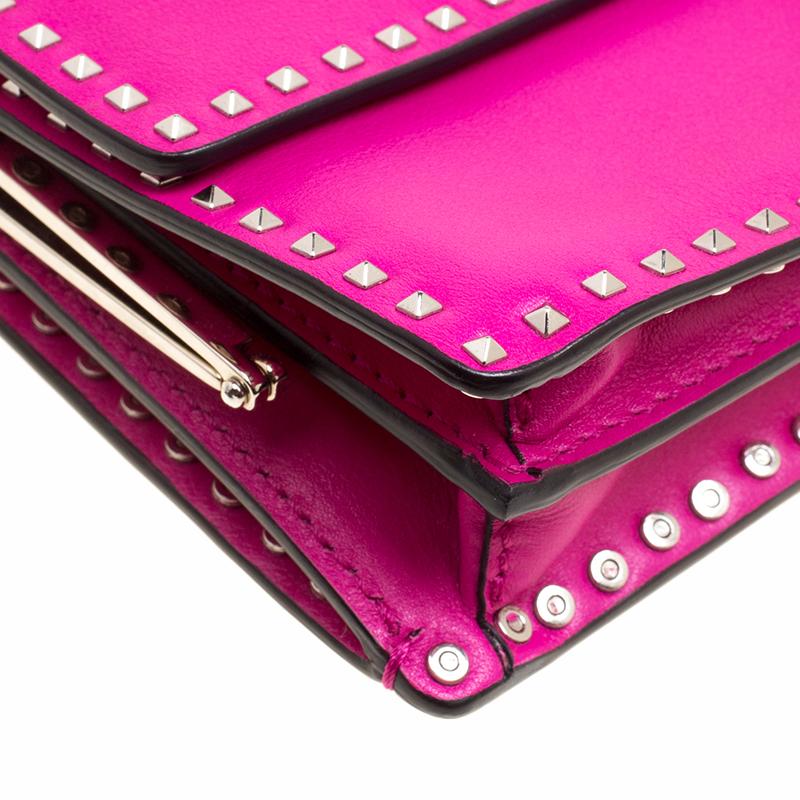 Valentino Pink Leather Micro Rockstud Chain Clutch 1