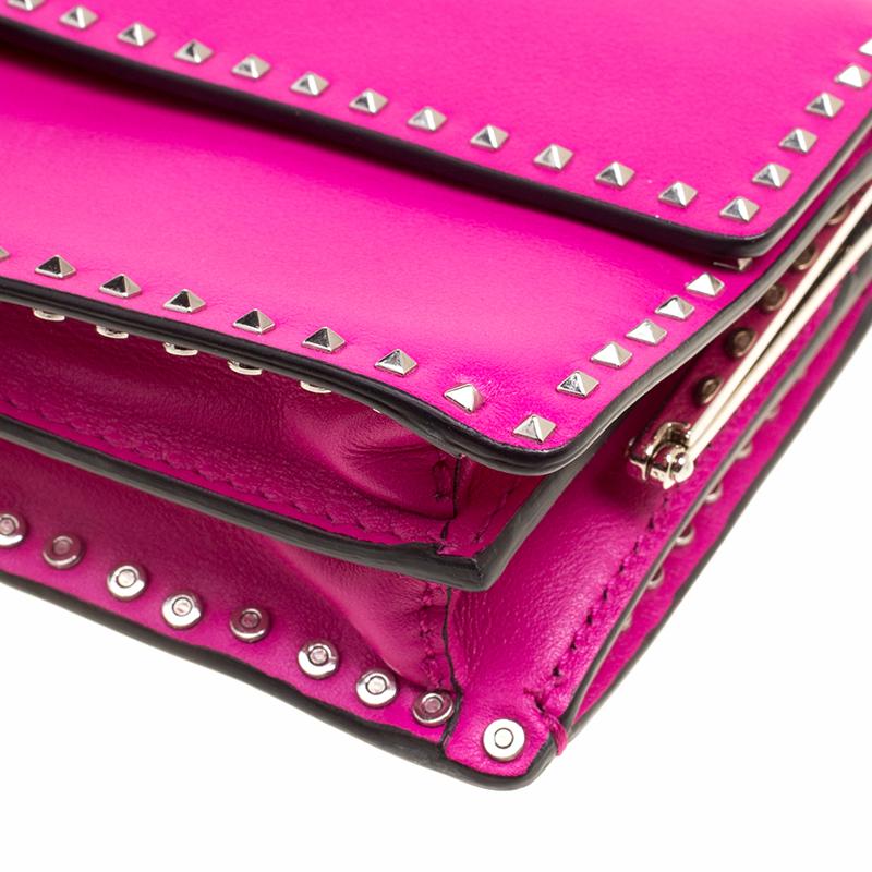 Valentino Pink Leather Micro Rockstud Chain Clutch 2