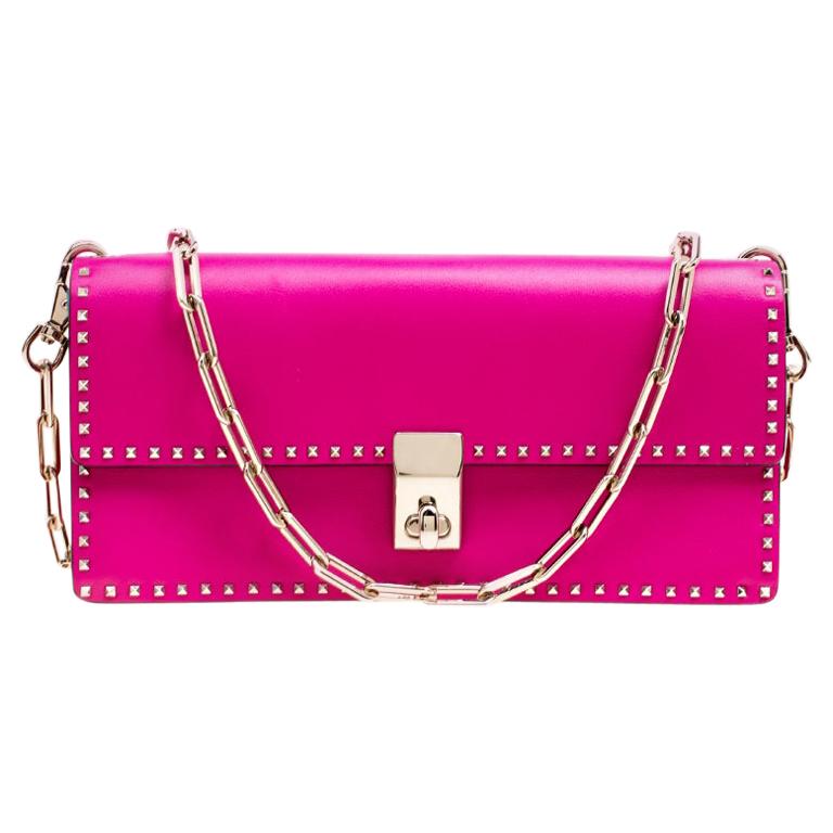 Valentino Pink Leather Micro Rockstud Chain Clutch For Sale at 1stDibs