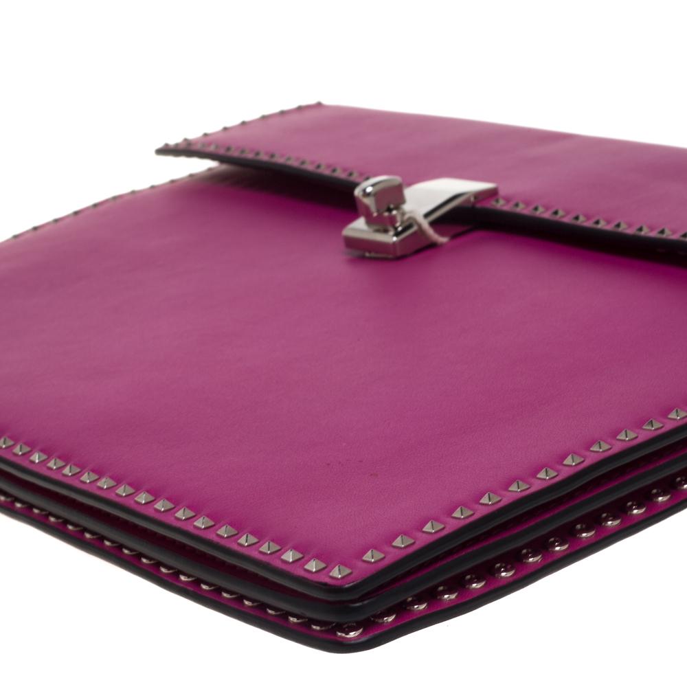 Valentino Pink Leather Mini Studs Trim Clutch 6