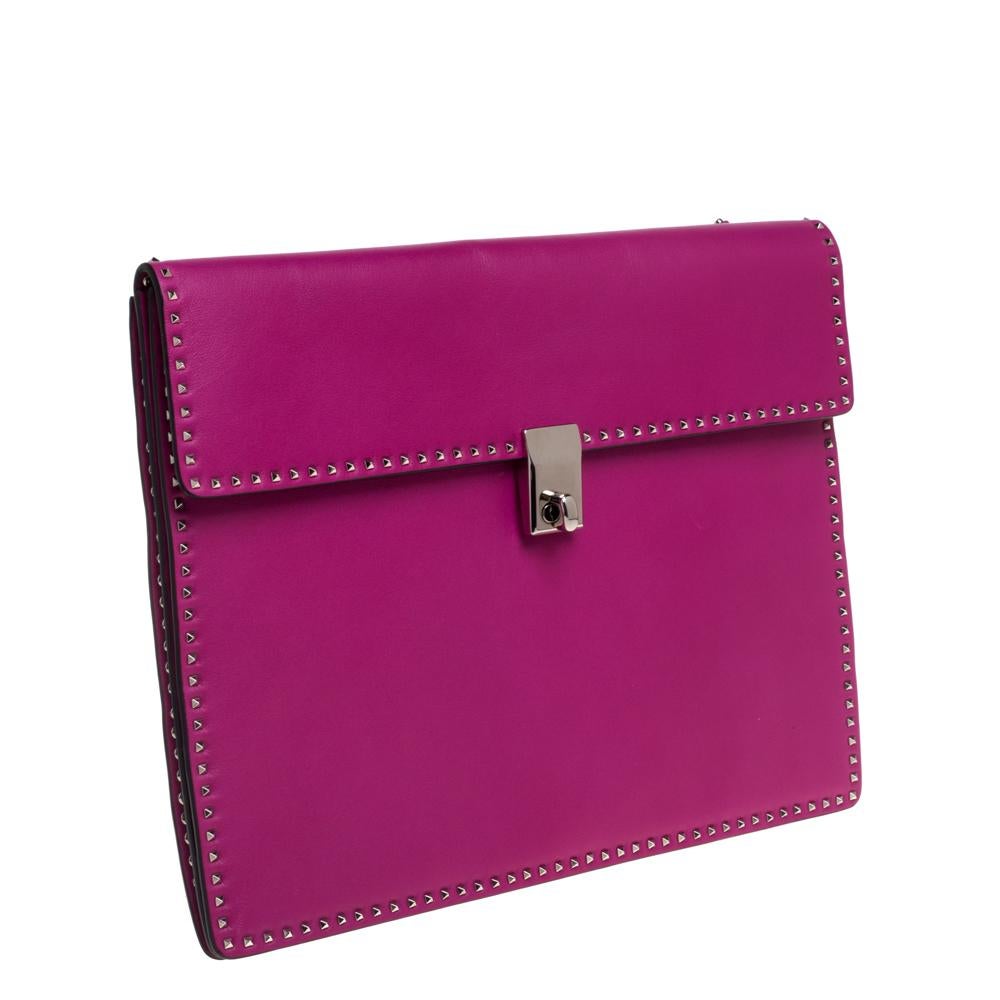 Women's Valentino Pink Leather Mini Studs Trim Clutch