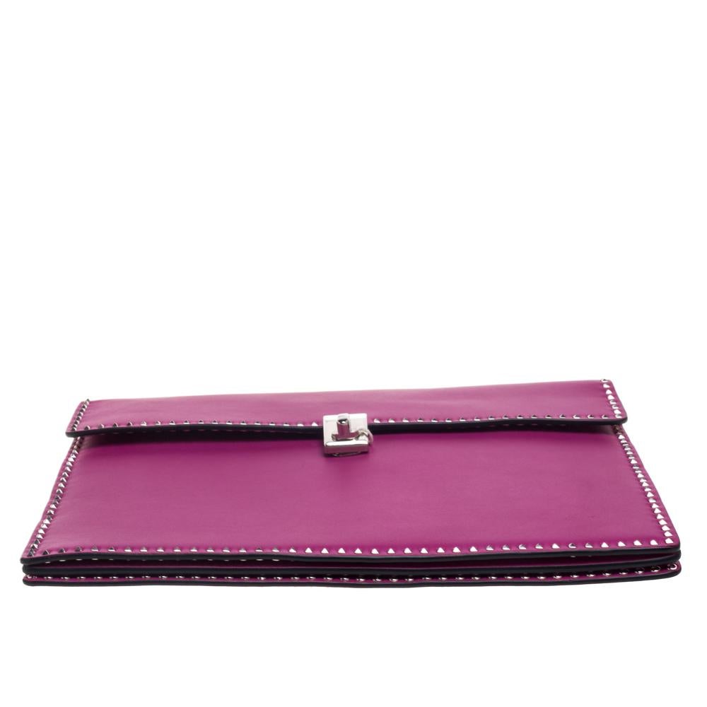 Valentino Pink Leather Mini Studs Trim Clutch 1