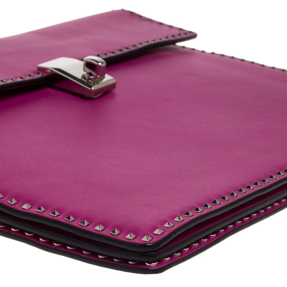Valentino Pink Leather Mini Studs Trim Clutch 4