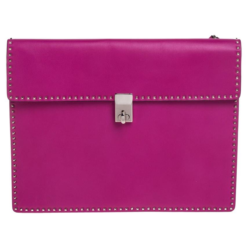 Valentino Pink Leather Mini Studs Trim Clutch